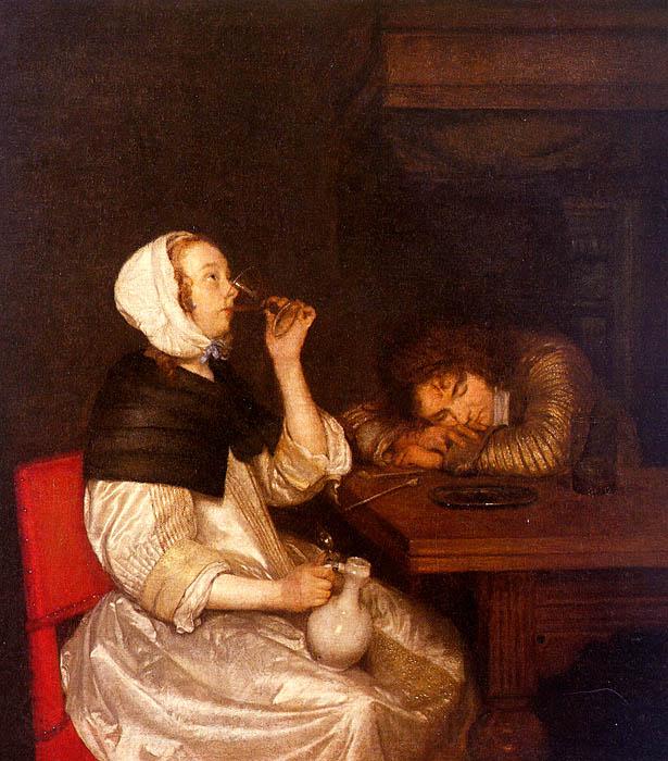 Gerard Ter Borch Woman Drinking with a Sleeping Soldier Germany oil painting art